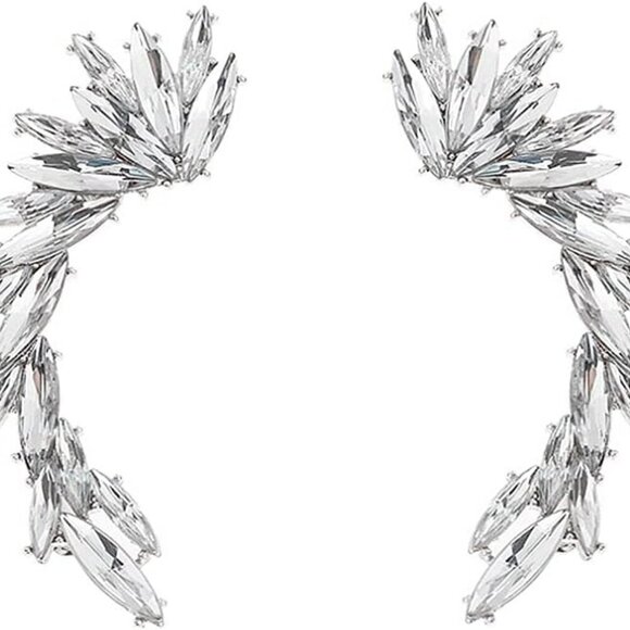 Jewelry - Crystal Leaf Climbers Crawler Jewelry Jacket Earrings Sparkly Zircon Pave Metal